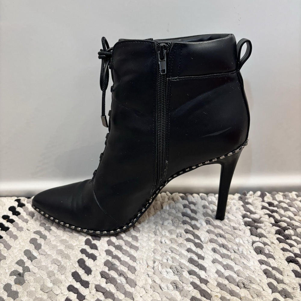 BCBG Max Azria Black Ankle Boots Women Size 10M tudded Stiletto Heels Chic